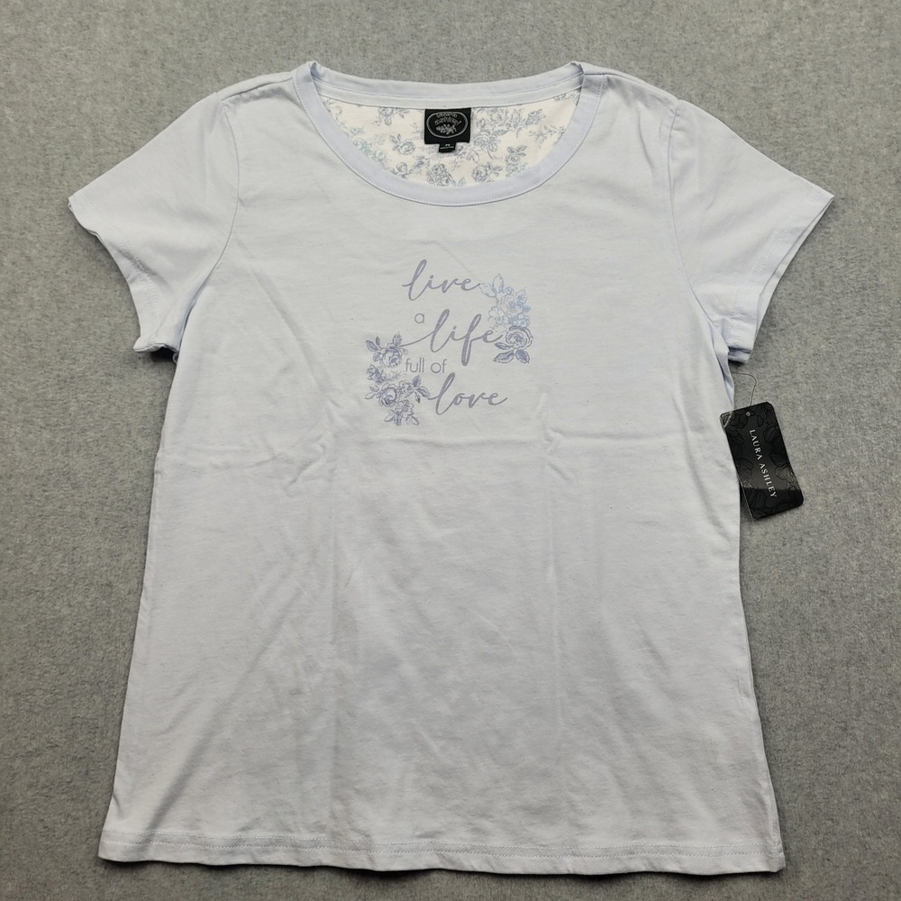 Laura Ashley T-Shirt Womens‎ Medium Clearwater Blue Live a Life Full of Love